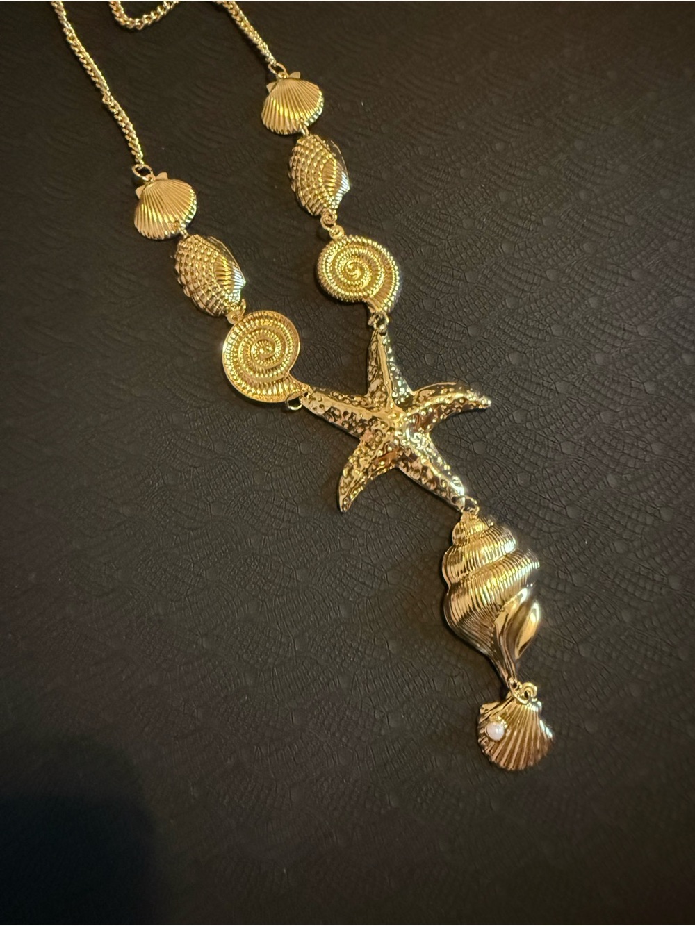 Gold Sea Life Statement Necklace - Shell & Starfish Design 15